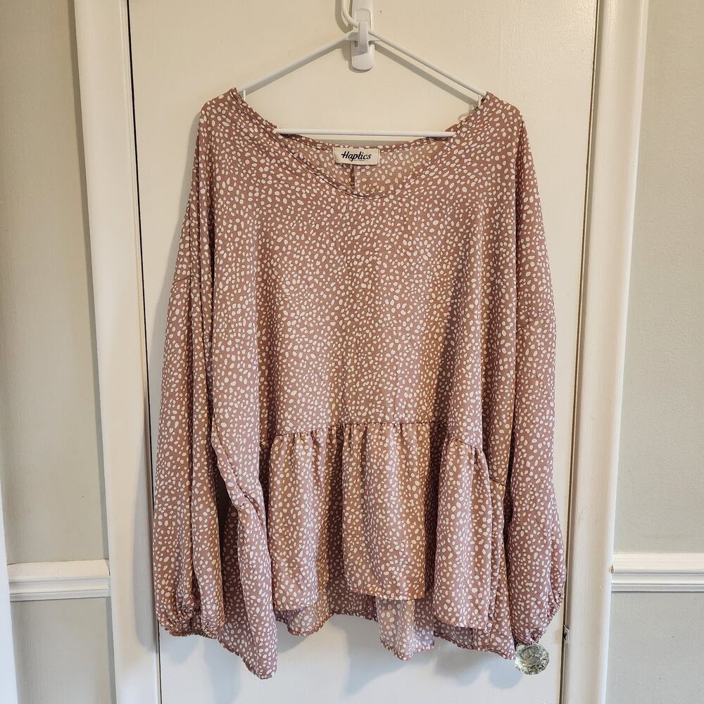 Haptics Women's Sz 1X Top Speckled Baby Doll Blouse Top Flowy Long Sleeve Shirt